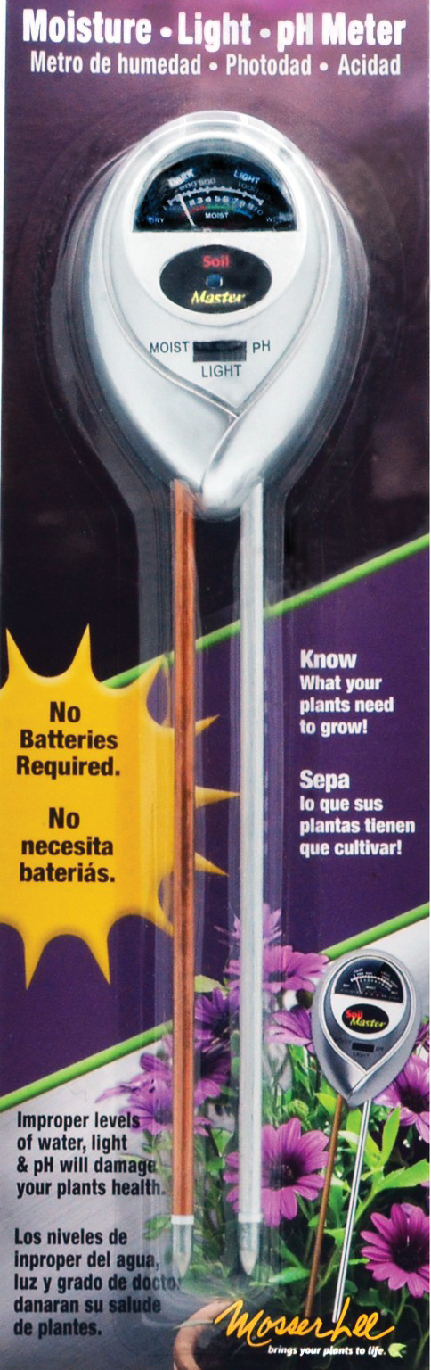 Soil Master moisture, pH, and light meter retail package.